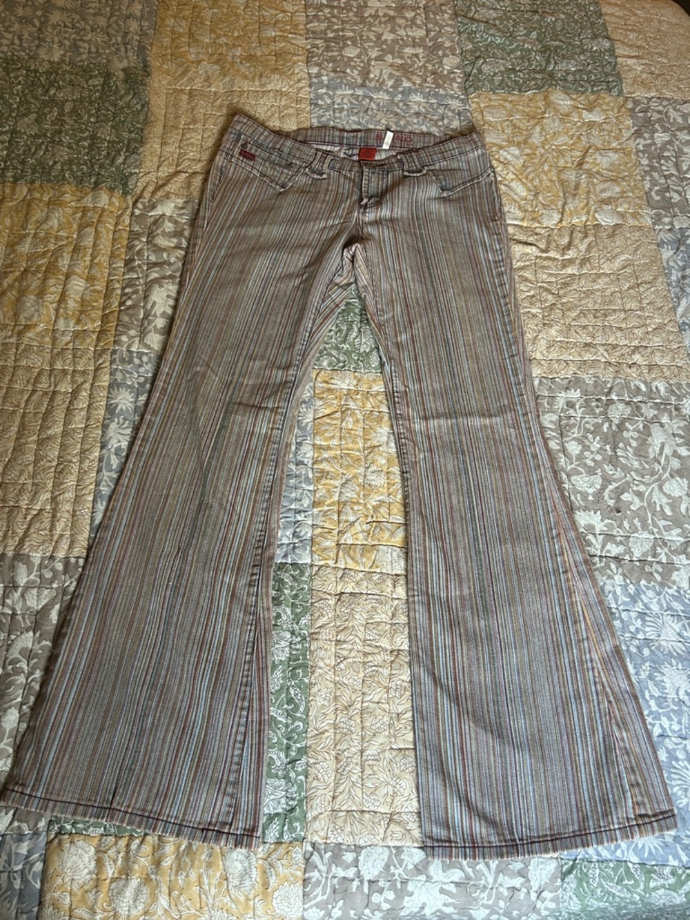 Buffalo David Bitton Multi-Striped Flare Pants in Brown and Blue Tones
